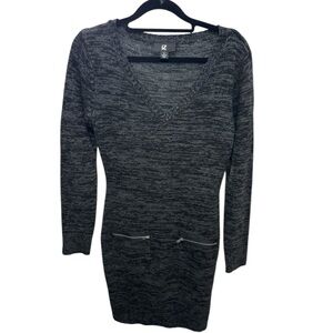 IZ Byer•Small• Sweater Dress•Grey & Black Marbled•Long Sleeve•Above Knee Mini